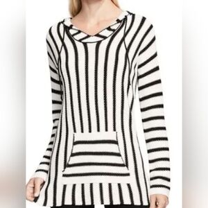 Two by Vince Camuto Knit Hoodie, Navy and White Stripe, 1X